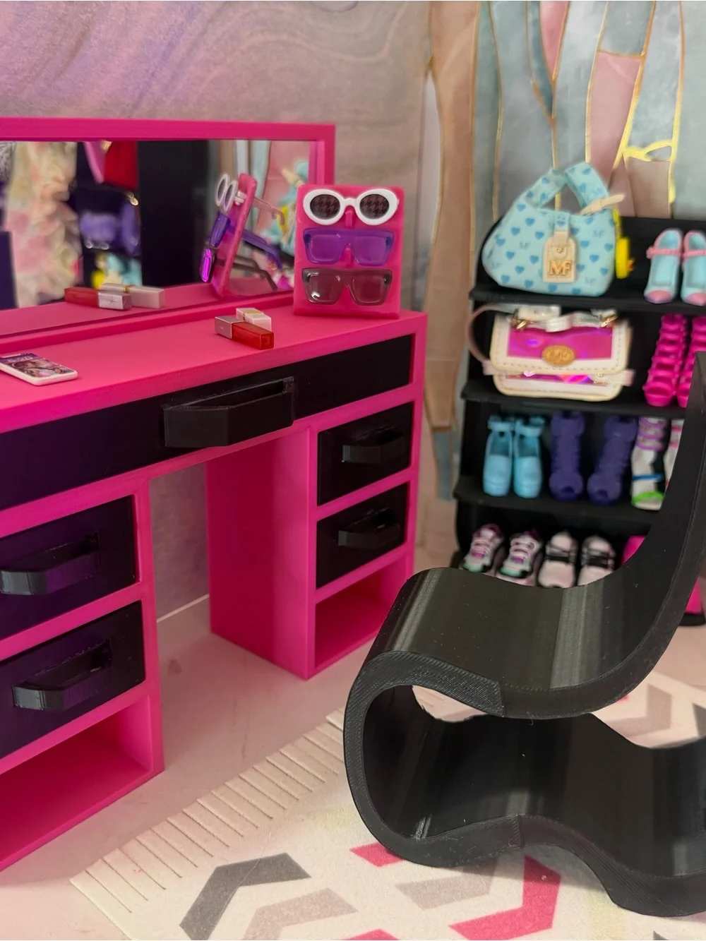 Barbie Vanity Makeup Table with Mirror and Chair | 11.5 Inch Doll Furniture